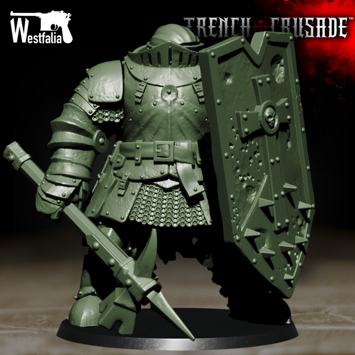 Red Brigade Heavy Mechanized Infantry with Hammer and Shield by Westfalia Miniatures, is a proxy for Mechanised Heavy Infantry, in The Principality of New Antioch.