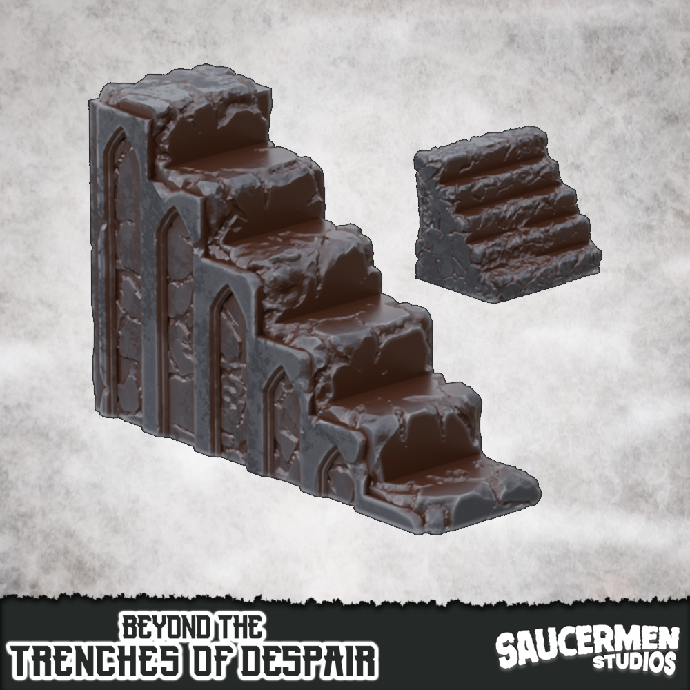 Beyond the Trenches of Despair: Great Wall - Stairs by saucermenstudios - Crusade, gothic, grimdark, modular, saucermenstudios, scenery, scifi, stairs, supportfreeprinting, terrain, trench, trenches, trenchwarfare, warfare