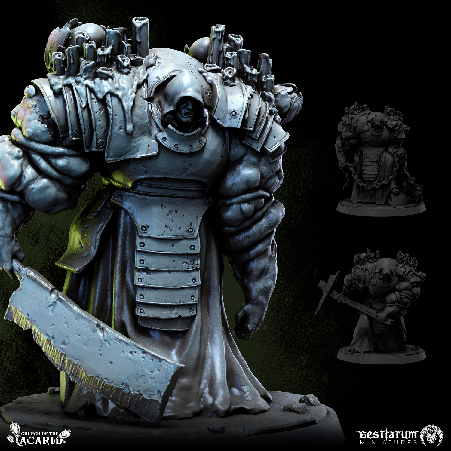 Infested Knights x3 - Church of the Acarid by Bestiarum Miniatures, is a proxy for Butcher Knight, in Cult of the Black Grail.
