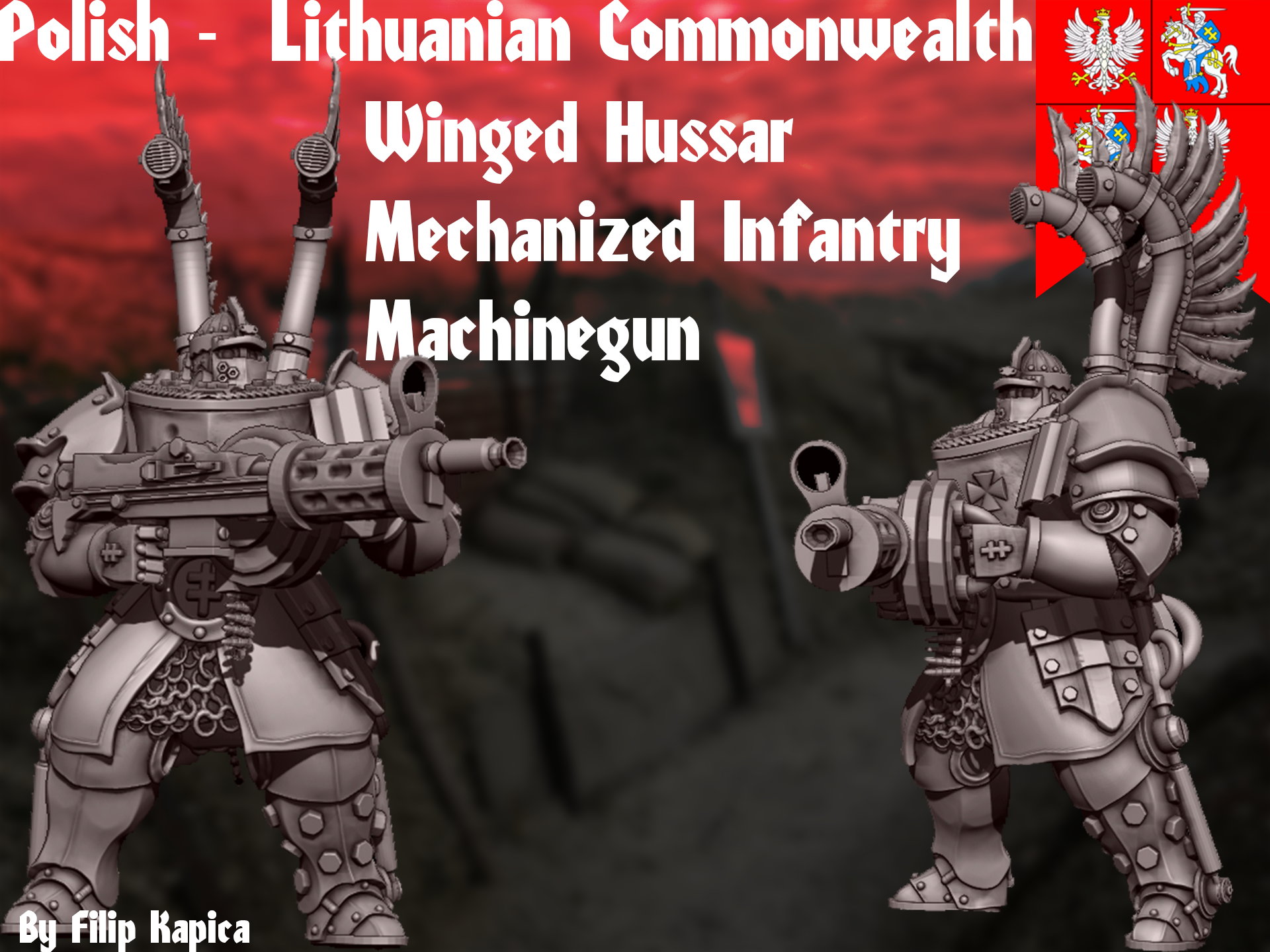 Winged Hussar Mechanized Infantry Machinegun by Fat Rat Minitures, is a proxy for Mechanised Heavy Infantry, in The Principality of New Antioch.