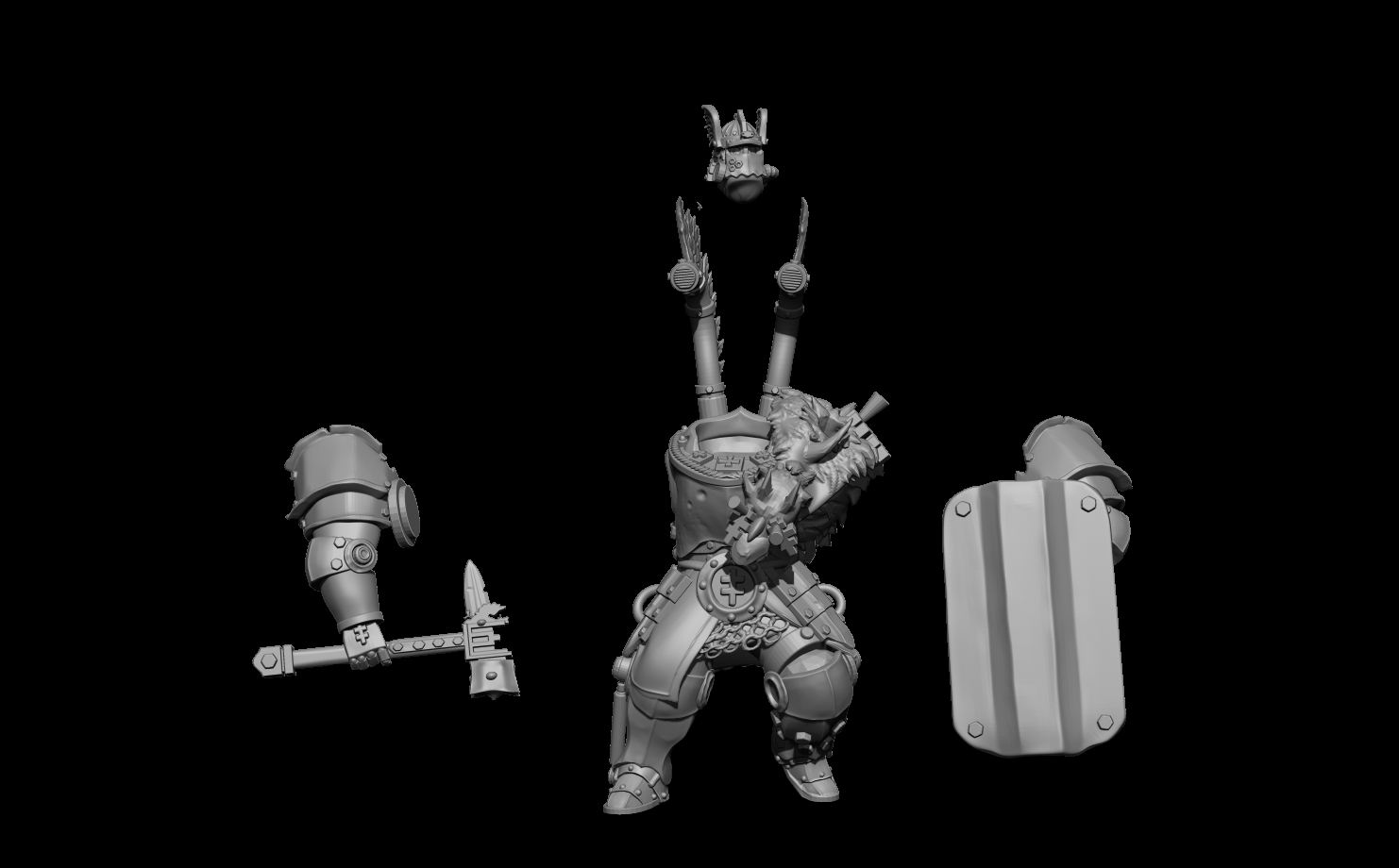 Trench War Crusading Winged Hussar Mechanized Infantry Hammer and Shield by Fat Rat Minitures - Image 2