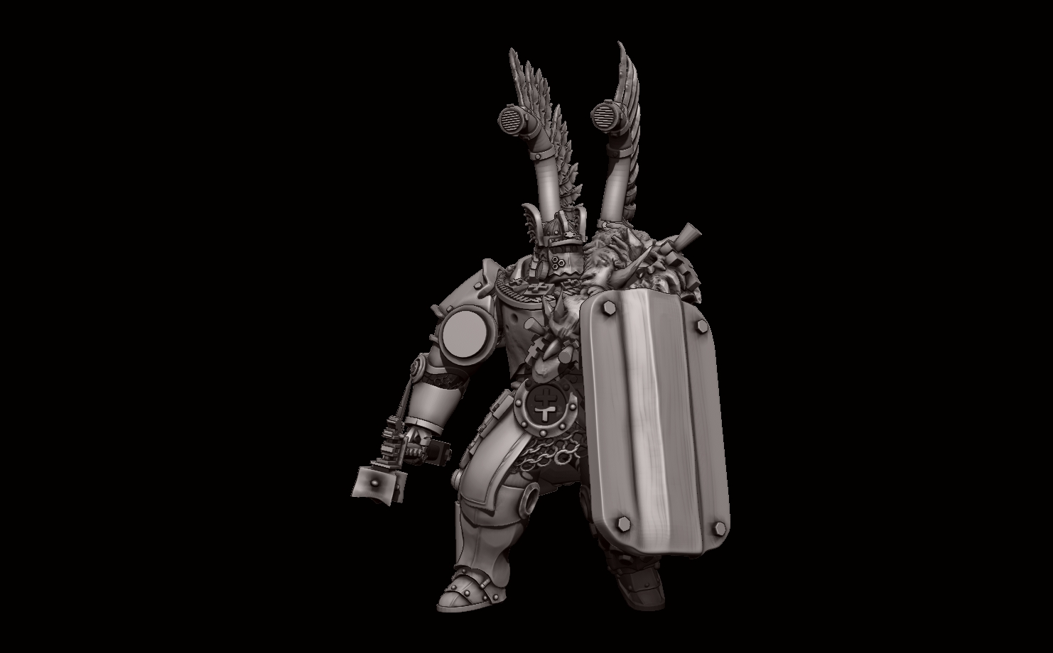 Trench War Crusading Winged Hussar Mechanized Infantry Hammer and Shield by Fat Rat Minitures - Image 4