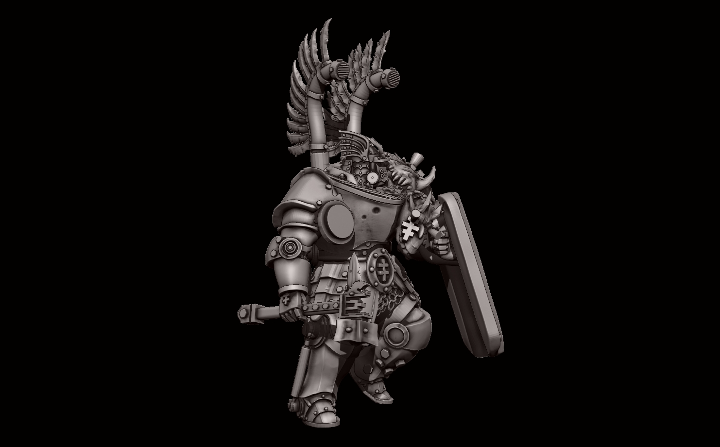 Trench War Crusading Winged Hussar Mechanized Infantry Hammer and Shield by Fat Rat Minitures - Image 3