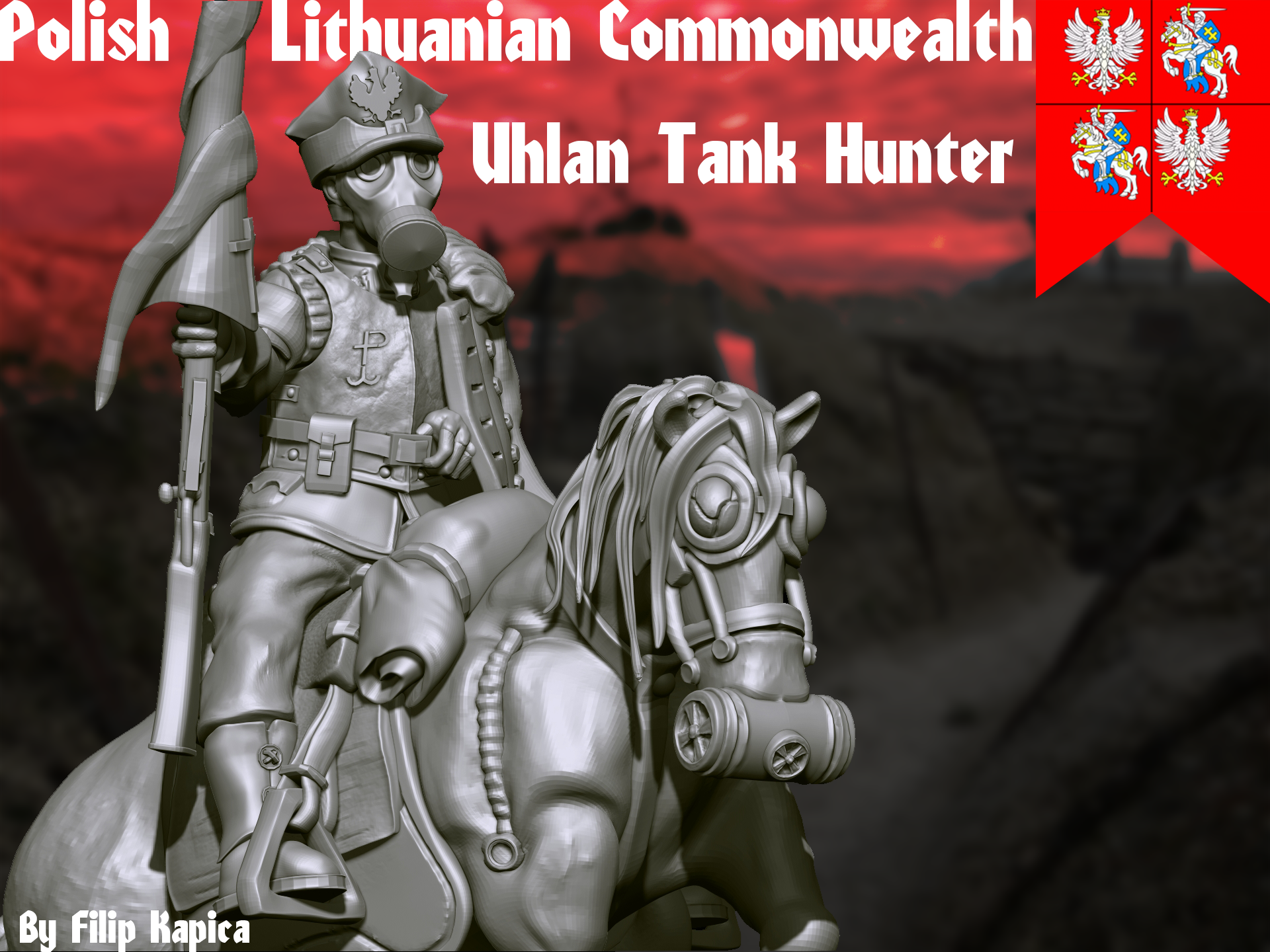 Trench War - Uhlan Tank Hunter Crusading Polish Lithuanian Commonwealth by Fat Rat Minitures, is a proxy for Communicant Anti-Tank Hunter, in Trench Pilgrims.