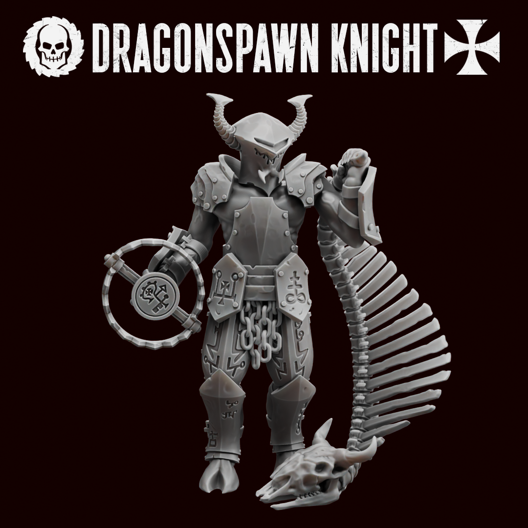 Dragonspawn Knight by Traktor Miniatures, is a proxy for Hell Knight, in Court of the Seven Headed Serpent.