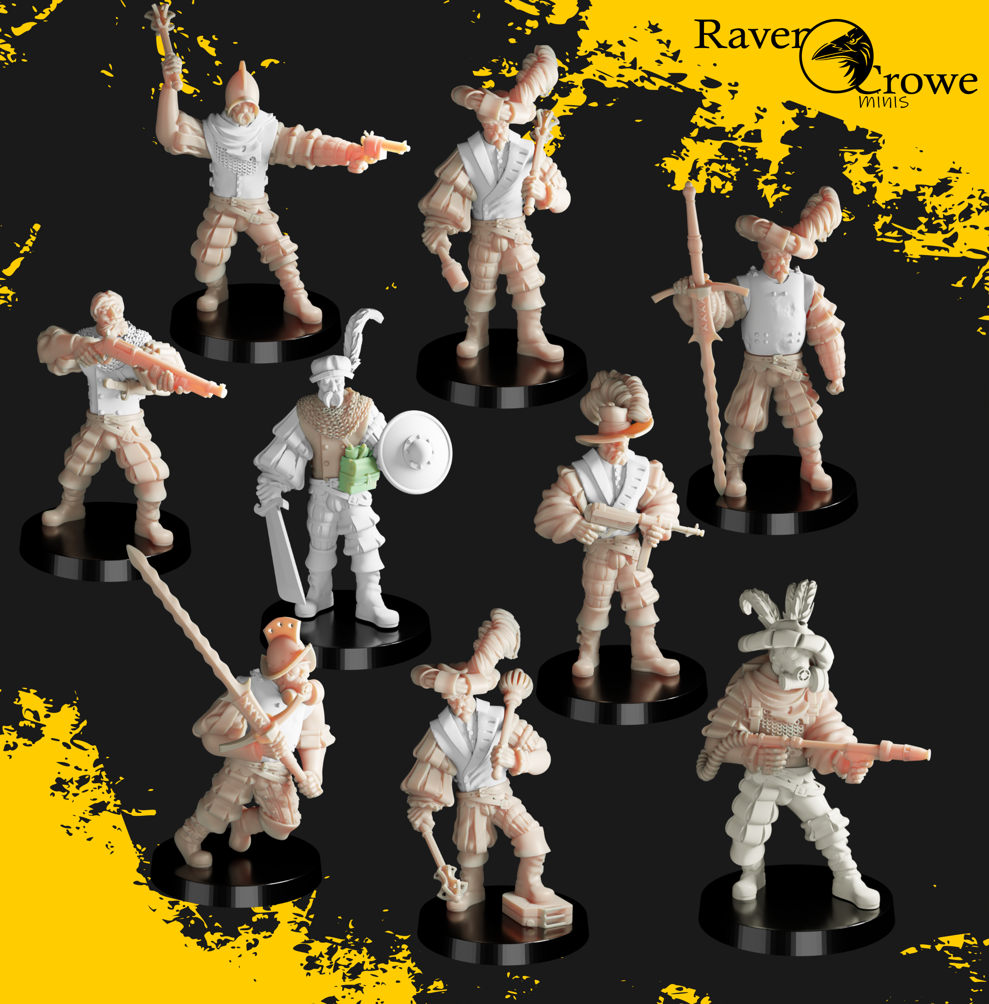 Trench Landsknechts | Full Set of Modular Miniatures by RavenCrow Minis, is a proxy for Combat Engineer, Heretic Trooper, Shocktrooper, in Heretic Legion, The Principality of New Antioch.