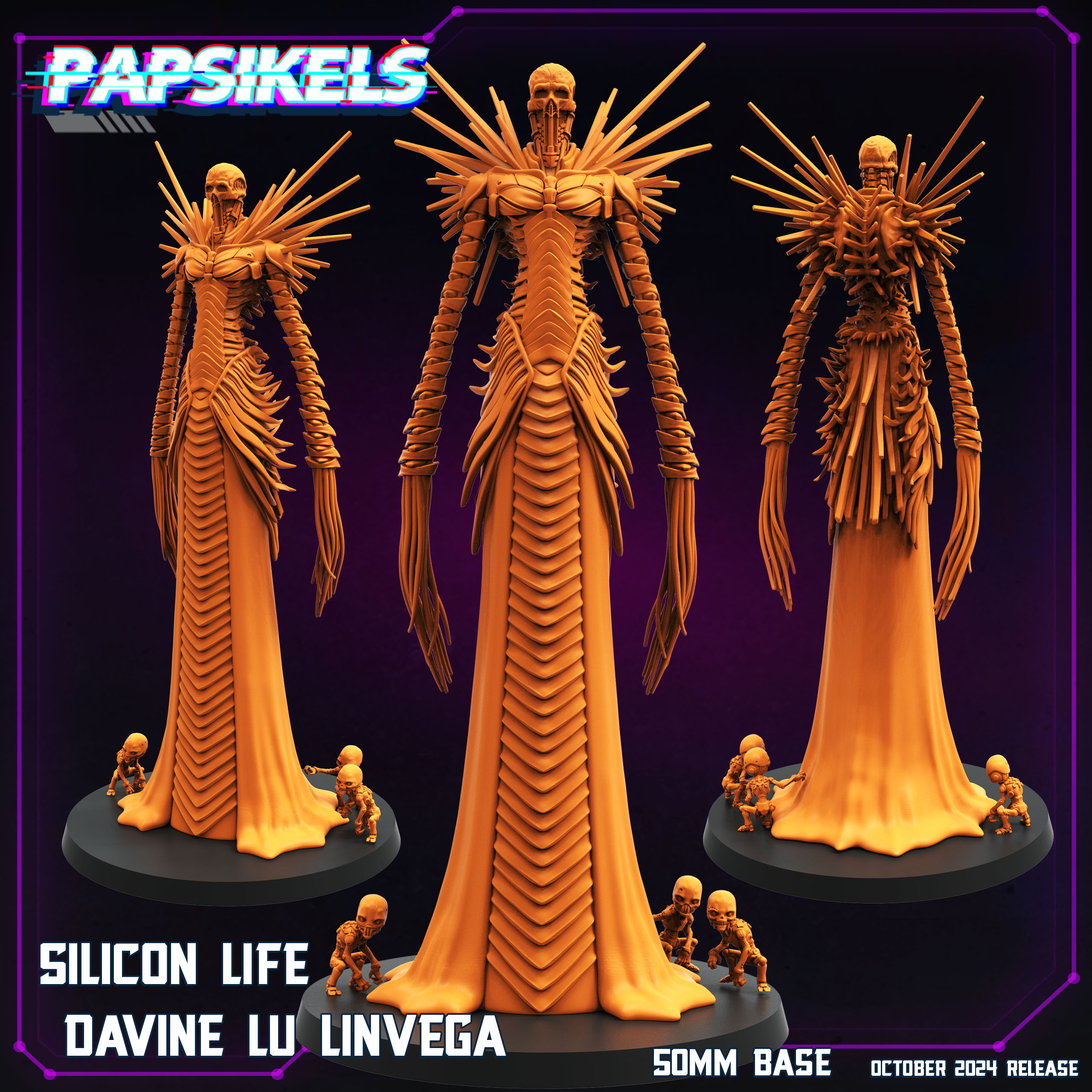 SILICON LIFE DAVINE LU LINVEGA by PAPSIKELS MINIATURES, is a proxy for Goetic Warlock, in Court of the Seven Headed Serpent, Heretic Legion.
