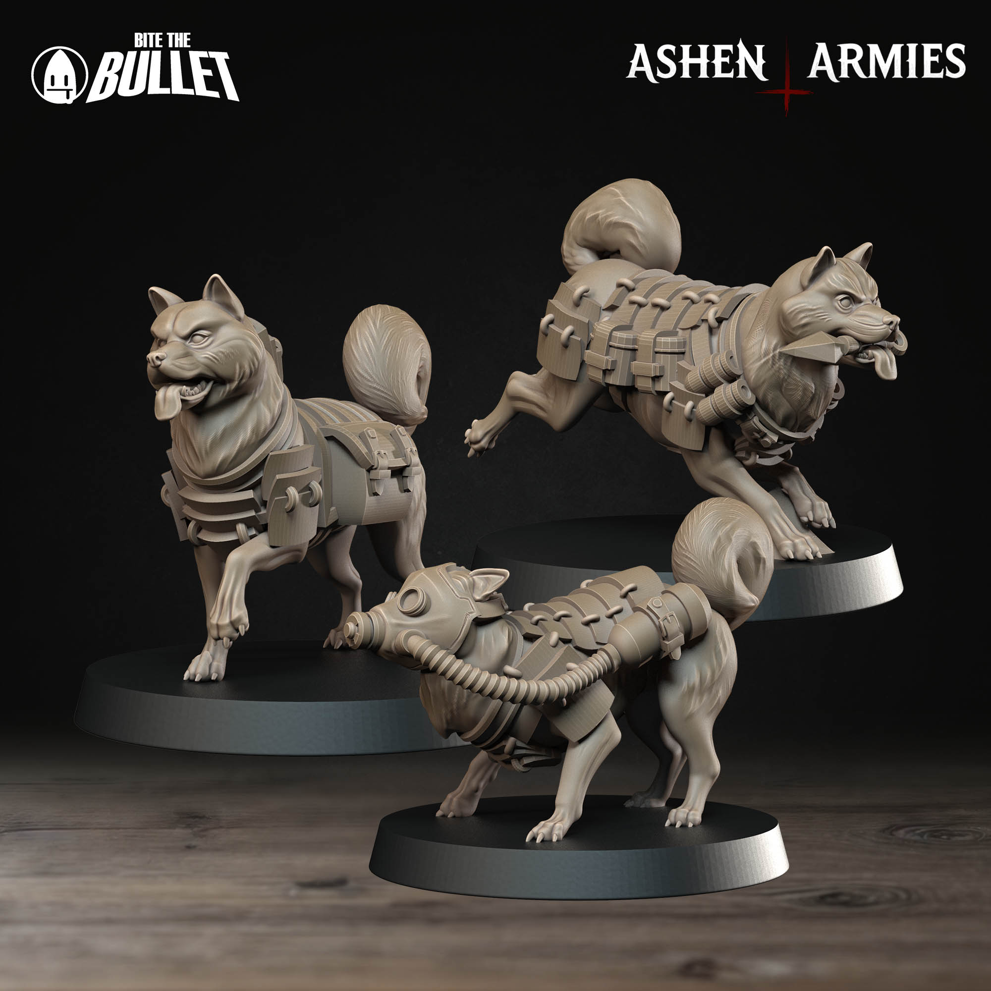 Bullet Crusade | Holy Shogunate - Combat Dogs (3 Models) by Bite the Bullet, is a proxy for Trench Dog, in Trench Crusade factions.