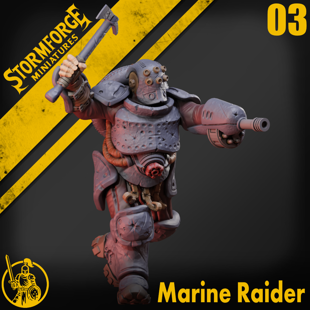 Heavy Marine Raider 03 for Trench Crusade by Stormforge Miniatures, is a proxy for Anointed Heavy Infantry, in Heretic Legion.