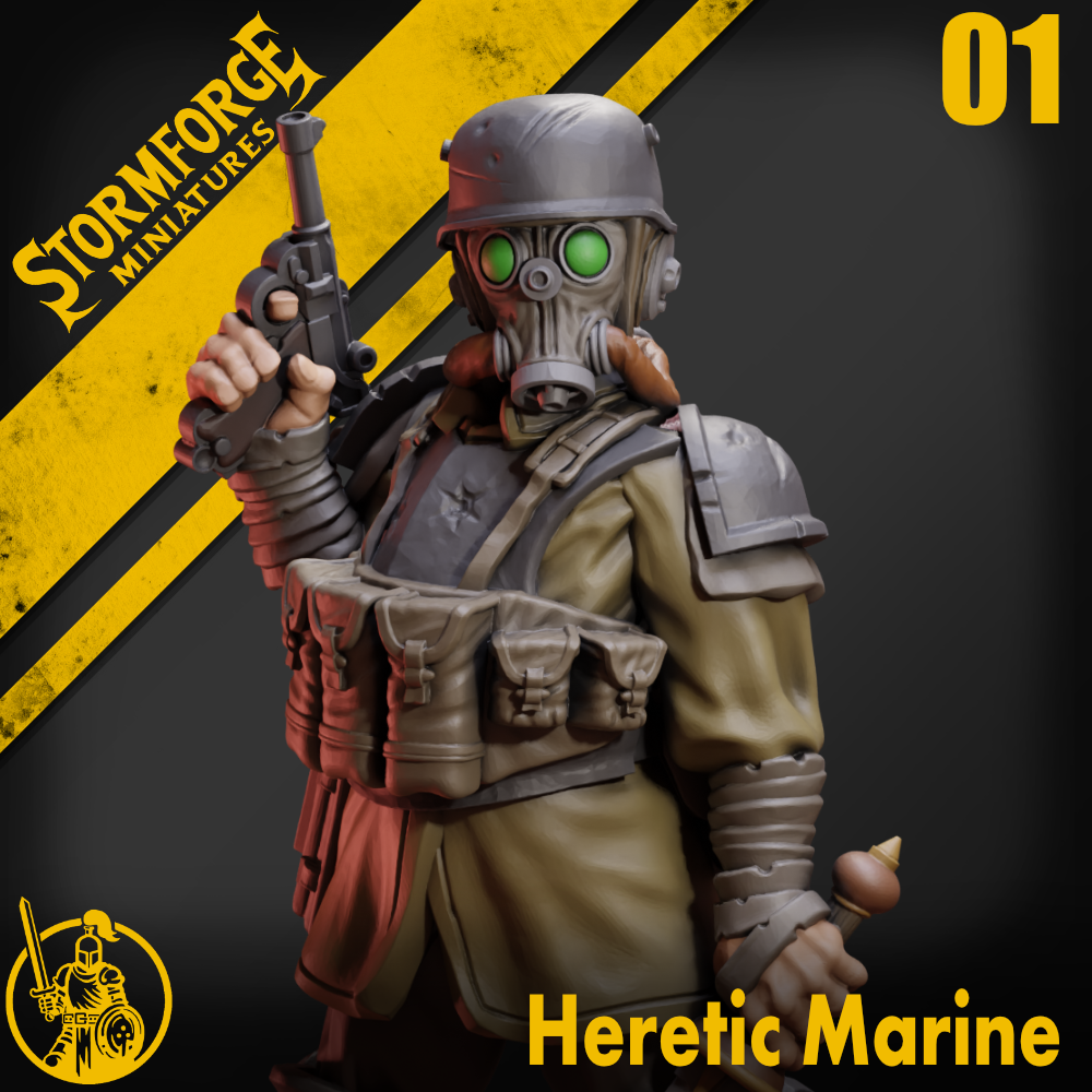Heretic Marine Captain 01 for Trench Crusade by Stormforge Miniatures, is a proxy for Heretic Trooper, in Heretic Legion.