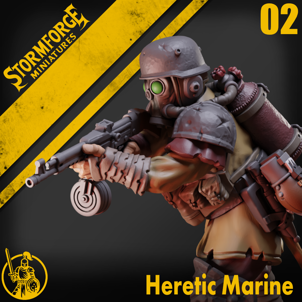 Heretic Marine 02 for Trench Crusade by Stormforge Miniatures, is a proxy for Heretic Trooper, in Heretic Legion.