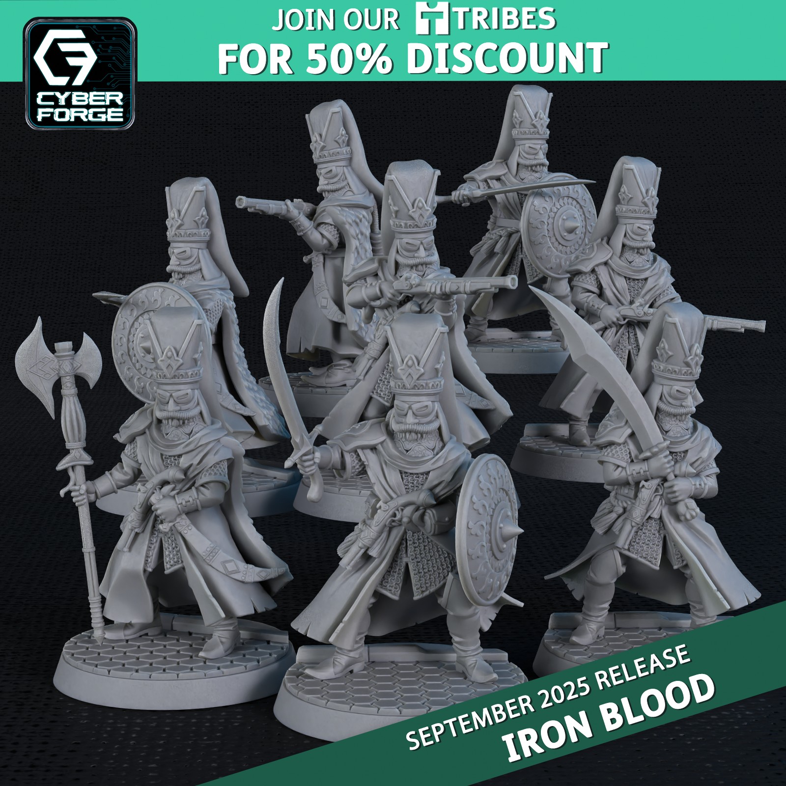 Demir Janissaries - Iron Blood - Cyber Forge Miniatures September 2025 by Titan Forge Miniatures, is a proxy for Jannisary, in Iron Sultanate.