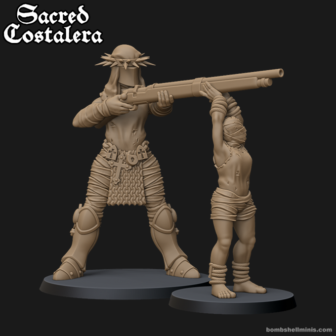 Tank Hunters - Sacred Costalera by Bombshell Miniatures, is a proxy for Communicant Anti-Tank Hunter, in Trench Pilgrims.