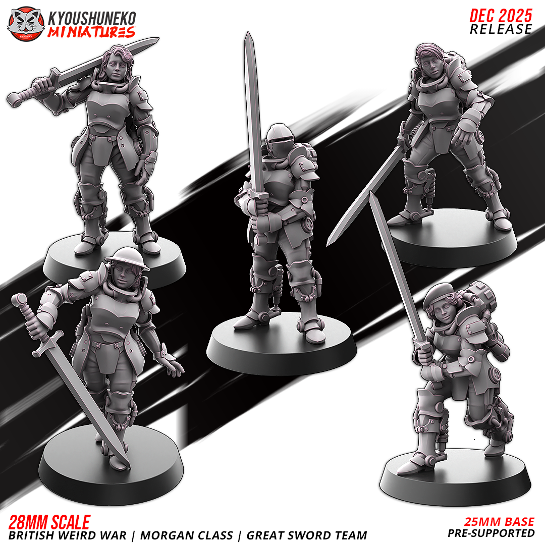 Great Sword Team | Morgan Class | British Weird War by Kyoushuneko Miniatures, is a proxy for Shocktrooper, Yeoman, in The Principality of New Antioch.