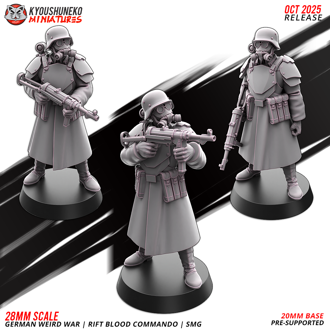 SMG Team | Rift Blood Commando | German Weird war by Kyoushuneko Miniatures, is a proxy for Anointed Heavy Infantry, Heretic Trooper, in Heretic Legion.