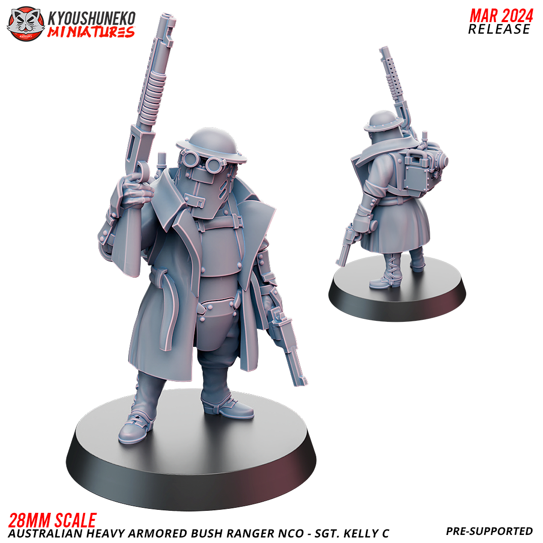 Kelly C - Australian Heavy Armored Bush Ranger NCO ww2 by Kyoushuneko Miniatures, is a proxy for Lieutenant, Shocktrooper, Yeoman, in The Principality of New Antioch.