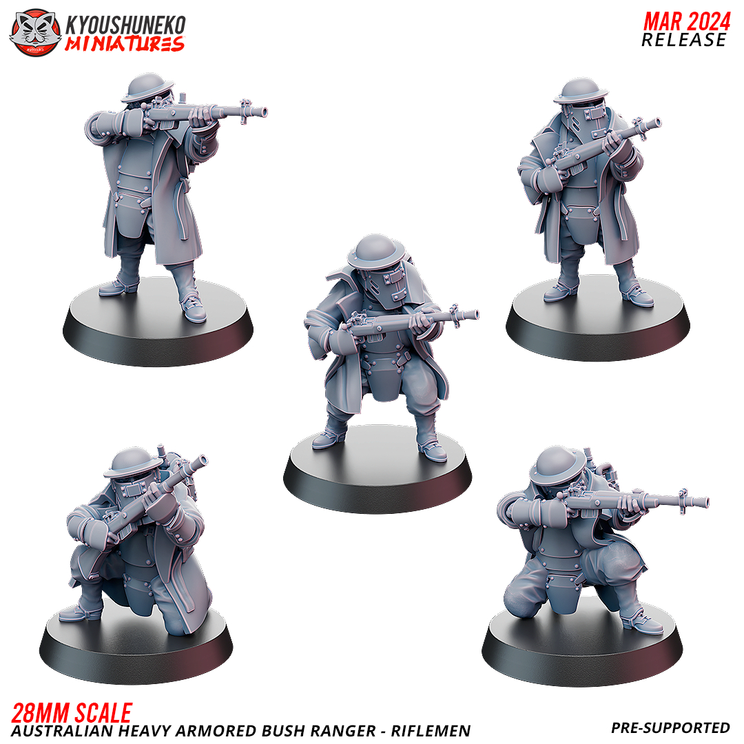 Riflemen - Australian Heavy Armored Bush Ranger ww2 by Kyoushuneko Miniatures, is a proxy for Shocktrooper, Yeoman, in The Principality of New Antioch.
