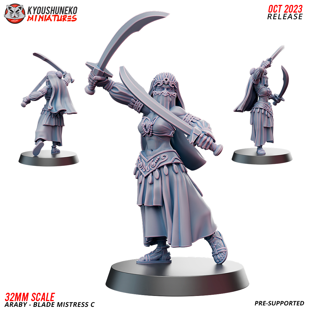 Araby Blade Mistress C by Kyoushuneko Miniatures, is a proxy for Assassin Acolyte, Master Assassin, Sultanate Assassin, in Iron Sultanate.