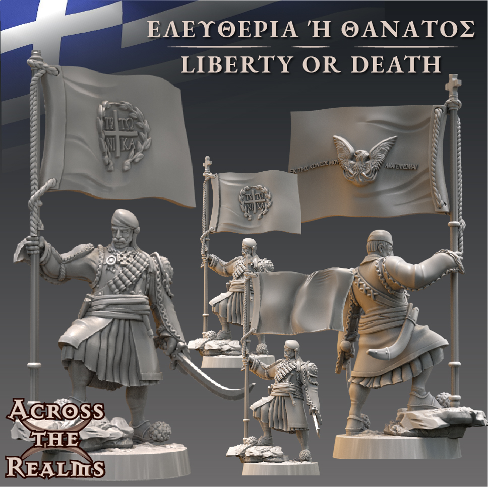 Greek war of Independence Standard Bearer by Across-the-Realms, is a proxy for Yeoman, in The Principality of New Antioch.