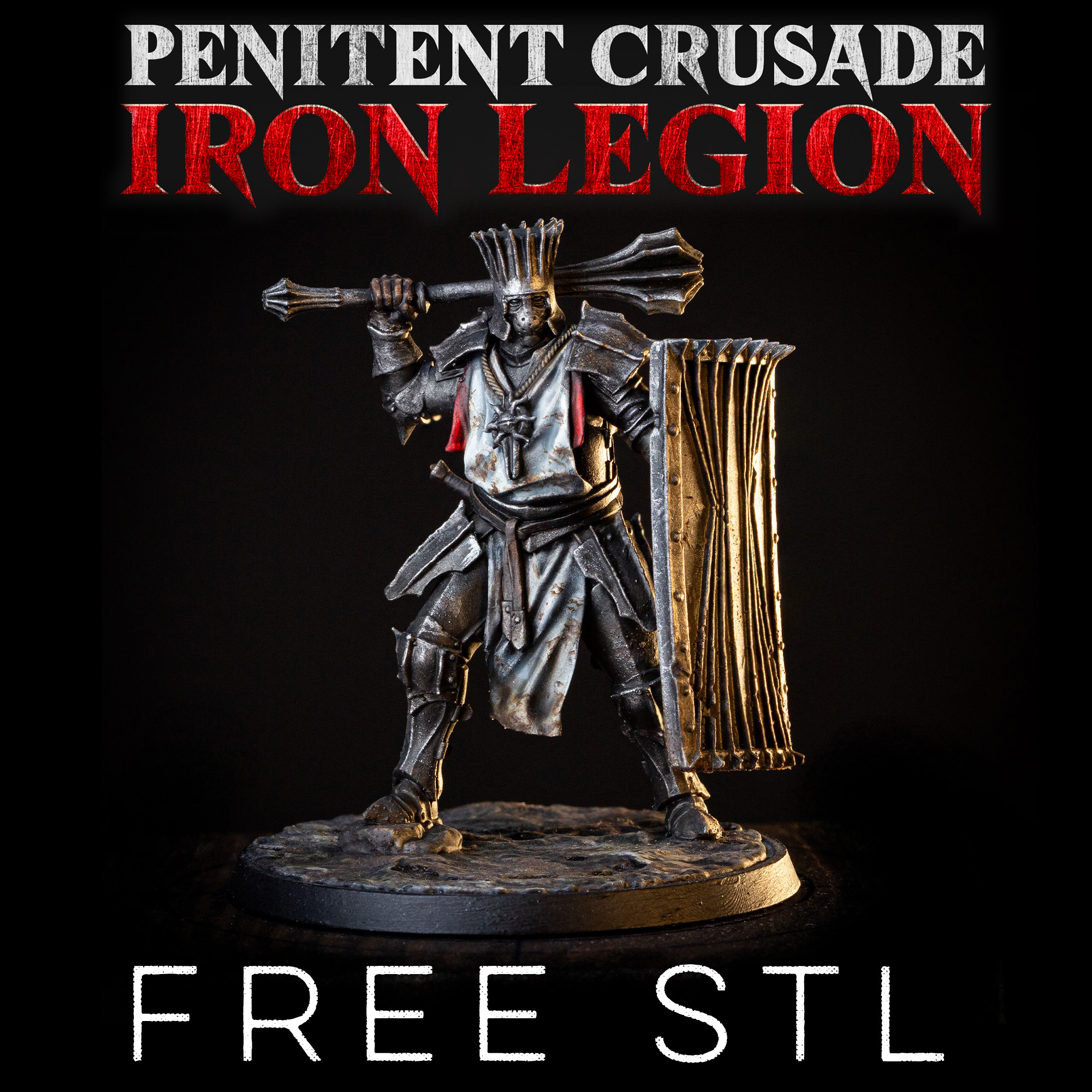 Penitent Bulwark - Promo Mini by Bestiarum Miniatures, is a proxy for Anointed Heavy Infantry, Shocktrooper, in Heretic Legion, The Principality of New Antioch.