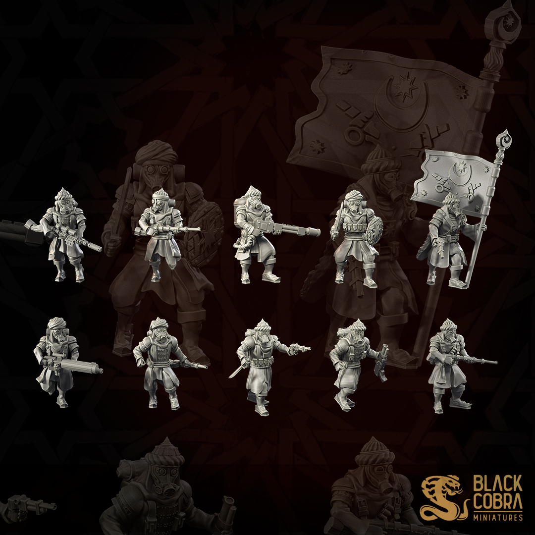 Iron Trenchers Squad by Black Cobra Miniatures, is a proxy for Azeb, in Iron Sultanate.