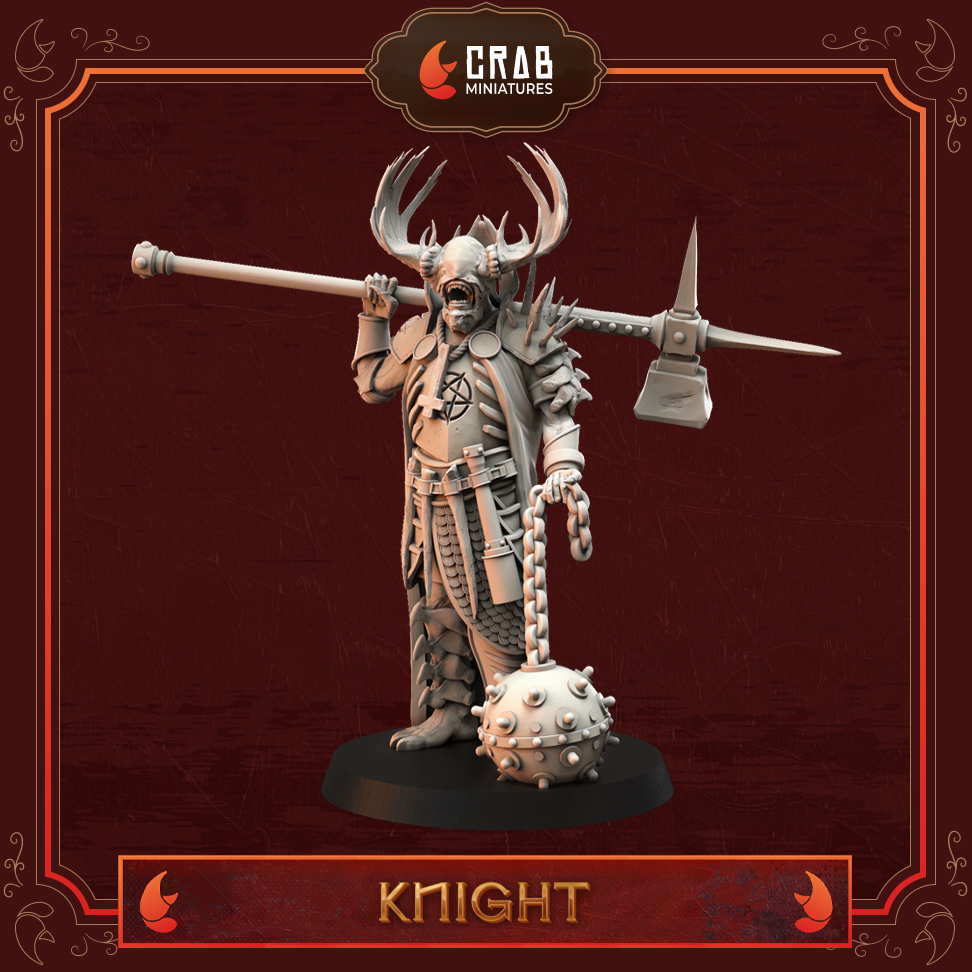 Candles of Heresy - Knight by Crab Miniatures, is a proxy for Hell Knight, in Court of the Seven Headed Serpent.