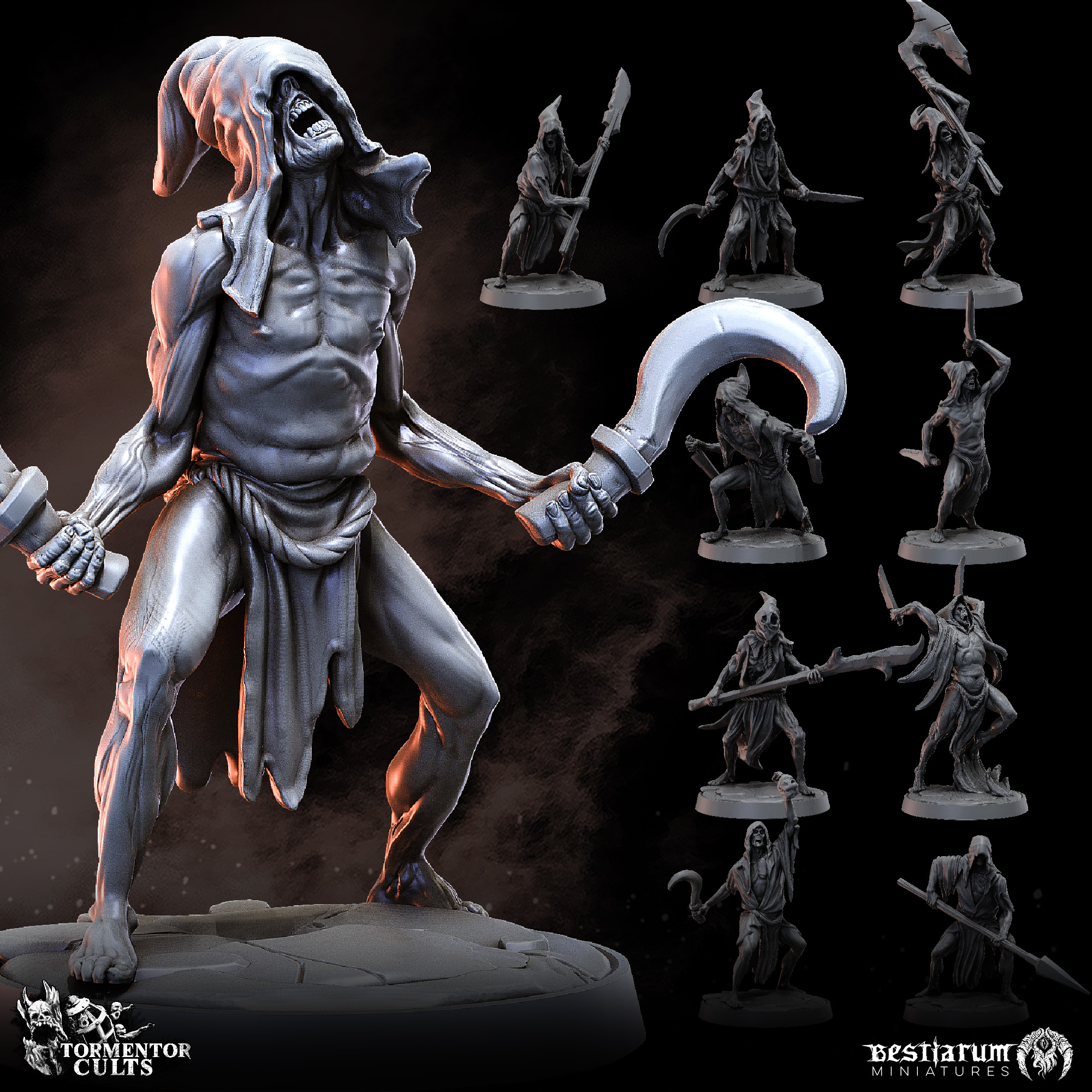 Cultists x10 | Tormentor Cults | Cultist by Bestiarum Miniatures, is a proxy for Corpse Guard, in Cult of the Black Grail.