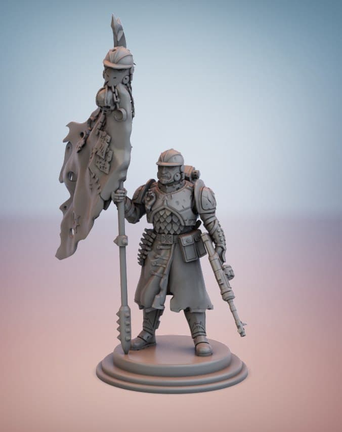 Cult Guard. Banner Bearer. by ZBSminiatures, is a proxy for Heretic Trooper, in Heretic Legion.