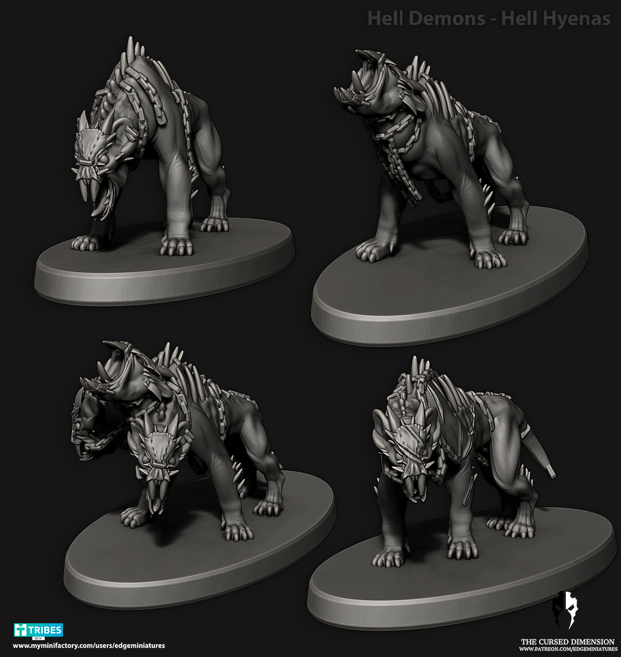 Hell Beasts - Hell Hyenas by Edge Miniatures, is a proxy for Hound of the Black Grail, Trench Dog (hell Hound), in Court of the Seven Headed Serpent, Cult of the Black Grail.