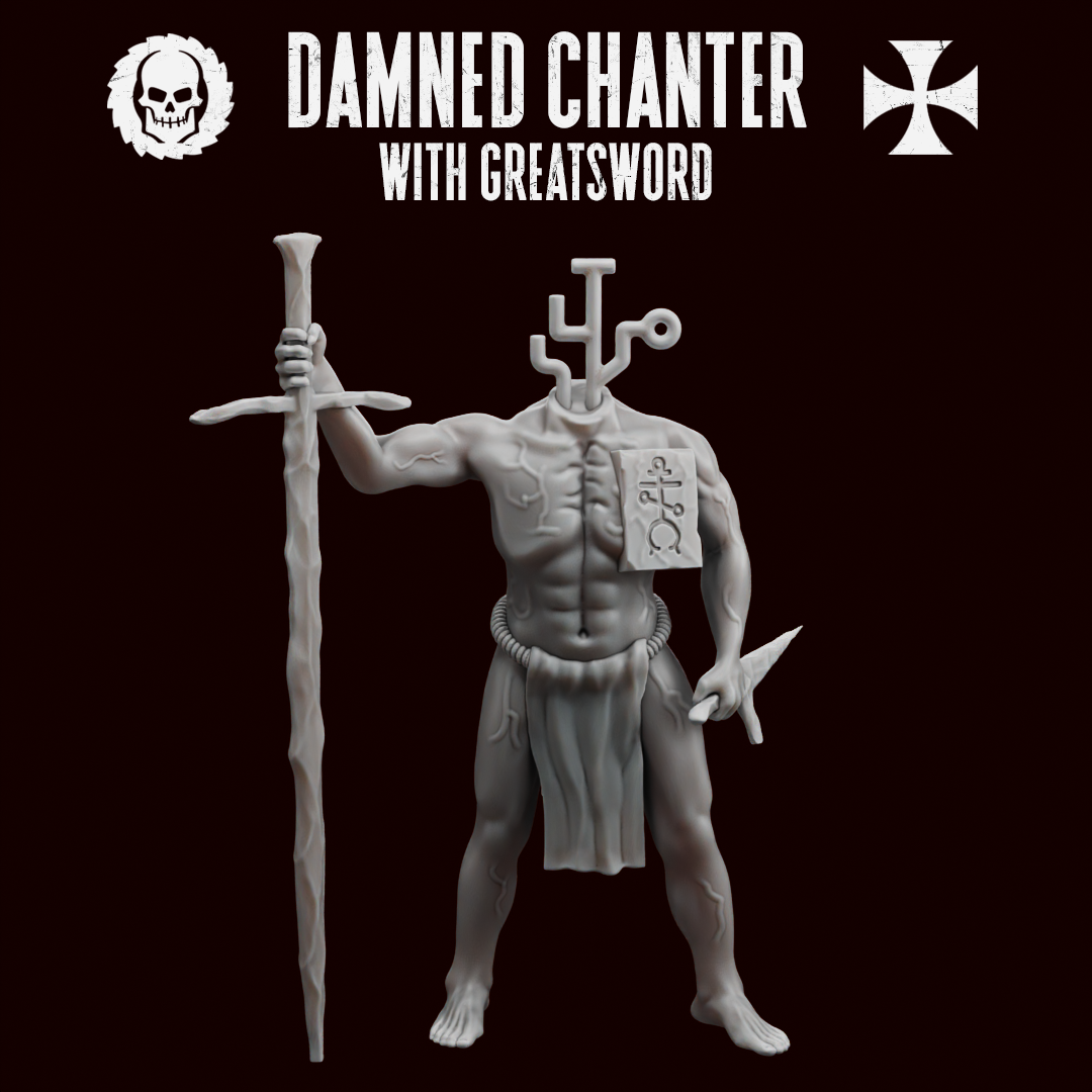 Damned Chanter with Greatsword by Traktor Miniatures, is a proxy for Heretic Chorister, in Heretic Legion.
