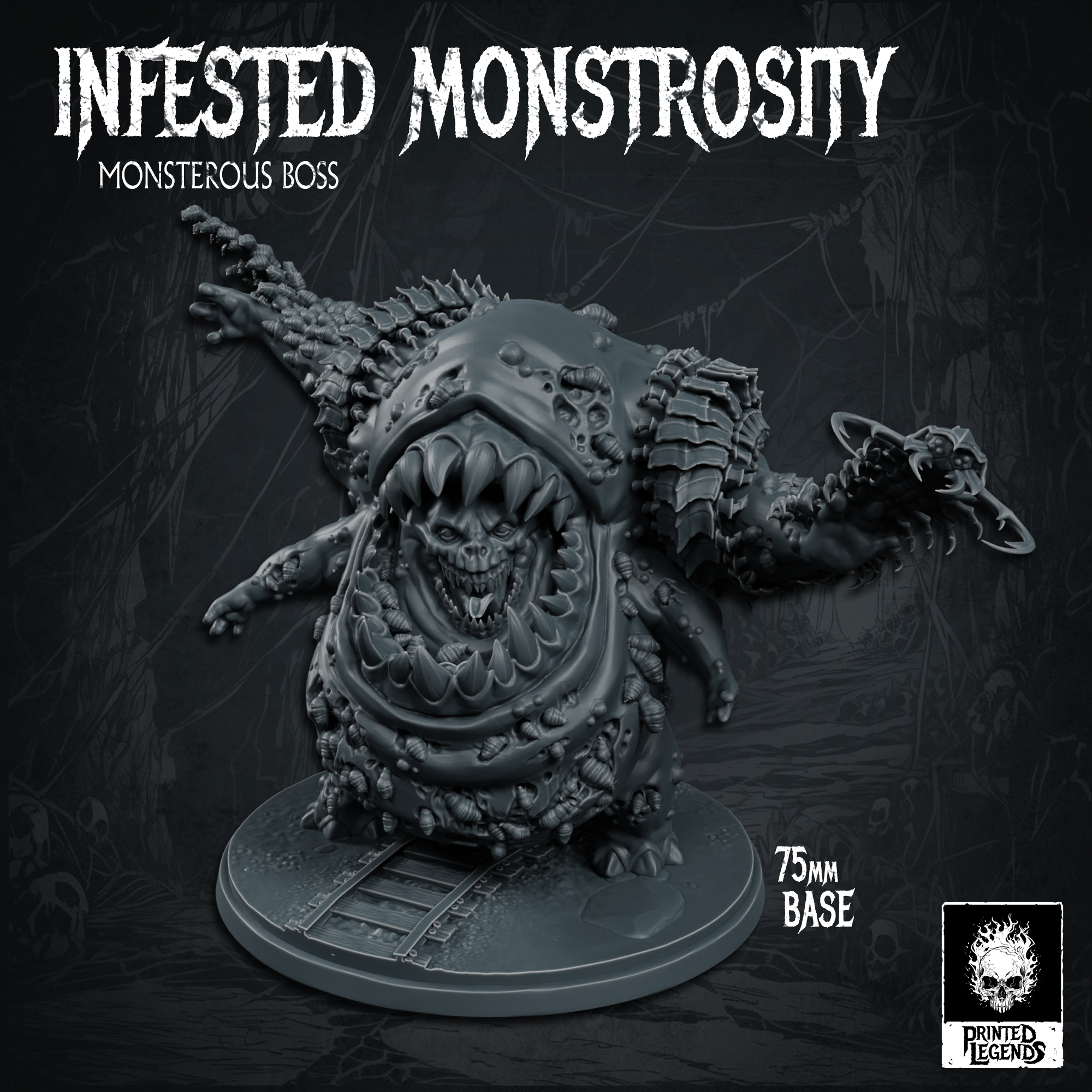 Infested Monstrosity Huge Boss Monster (75mm Base) by Printed Legends, is a proxy for Sin Eater, in Court of the Seven Headed Serpent, Cult of the Black Grail, Heretic Legion.