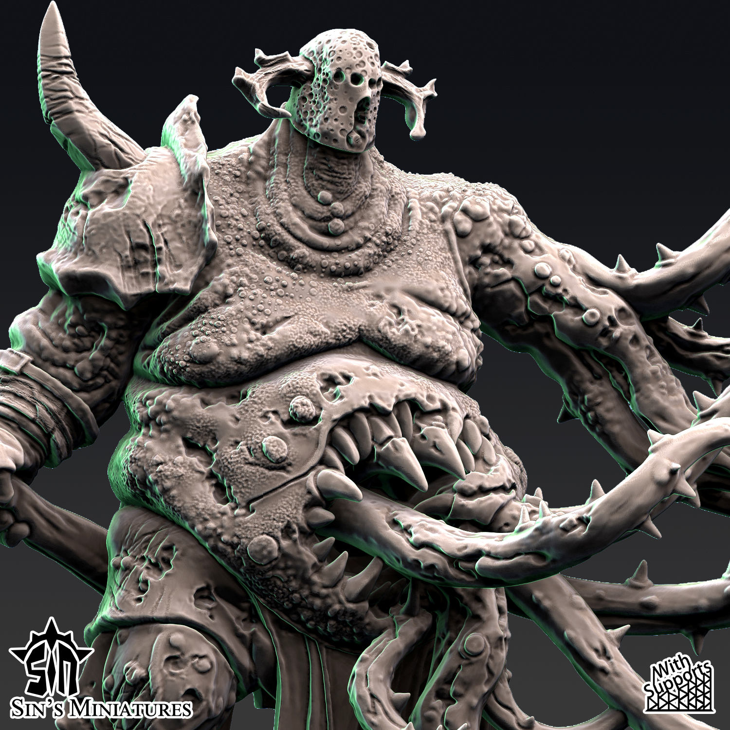 The Plaguechosen Champion Trio by Sin's Miniatures, is a proxy for Corpse Guard, Sin Eater, in Court of the Seven Headed Serpent, Cult of the Black Grail, Heretic Legion.