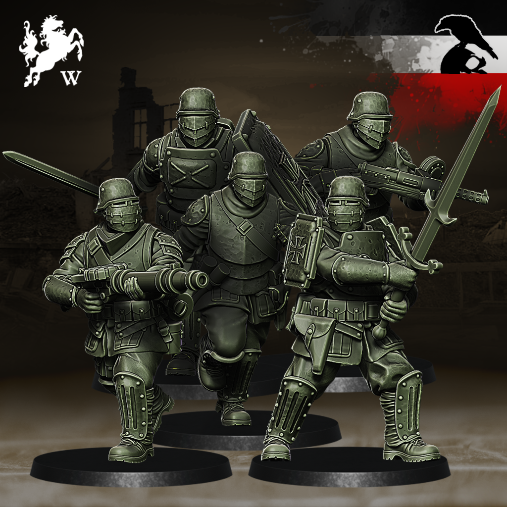 Germans - Shock Troopers by Westfalia Miniatures, is a proxy for Shocktrooper, in The Principality of New Antioch.