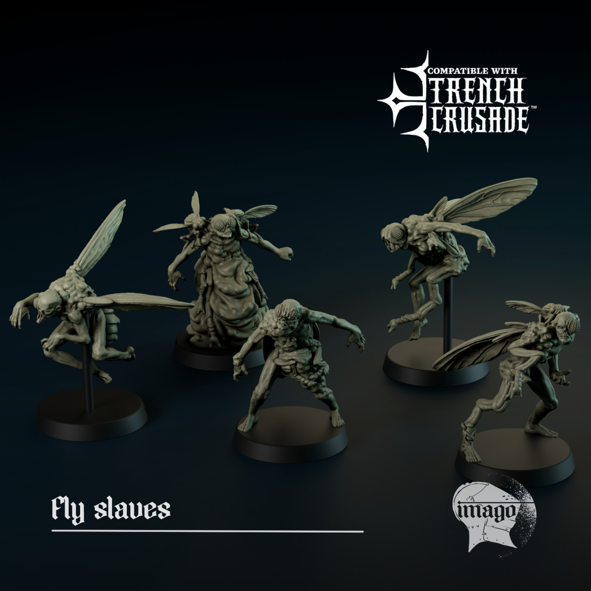 Fly slaves assault group by Imago Miniatures, is a proxy for Fly Bereaved, Fly Thrall, in Cult of the Black Grail.