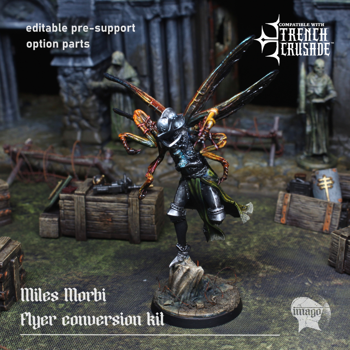 Miles Morbi - death knight flyer conversion kit (pre-supported) by Imago Miniatures, is a proxy for Plague Knight, in Cult of the Black Grail.