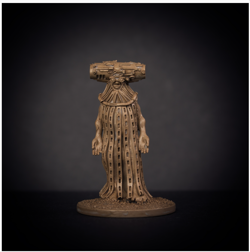 Vastarian Hammerhead Priest by Knucklebones Miniatures, is a proxy for Observer, in Trench Pilgrims.