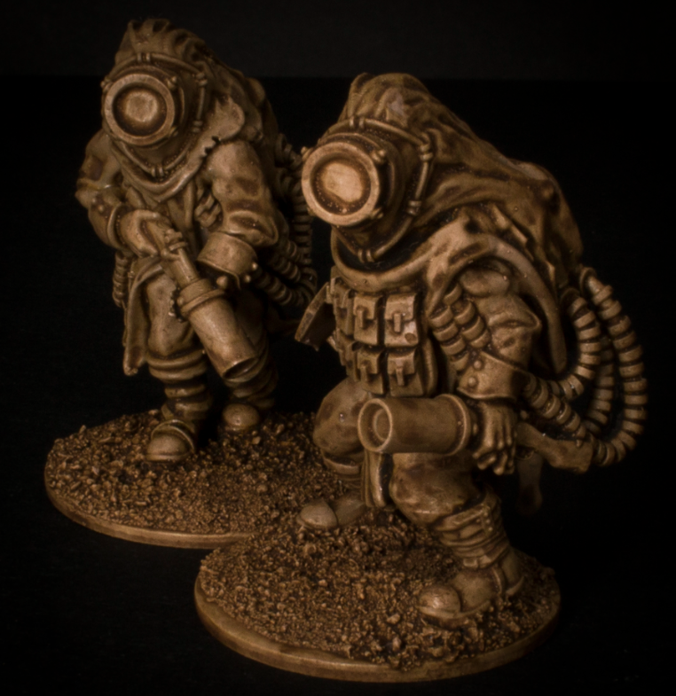 Underminers Gunners - Pair by Knucklebones Miniatures, is a proxy for Heretic Trooper, Shocktrooper, in Heretic Legion, The Principality of New Antioch.