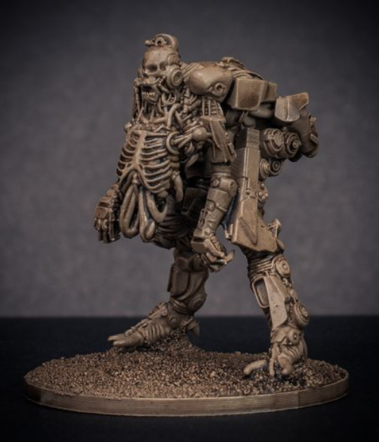 Corpse Frame by Knucklebones Miniatures, is a proxy for Death Commando, Goetic Warlock, in Court of the Seven Headed Serpent, Heretic Legion.