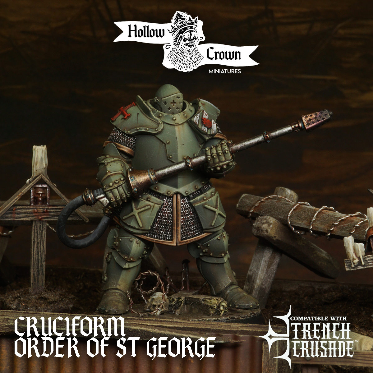 Cruciform Order of St George Heavy Field-Knight B by Hollow Crown Miniatures, is a proxy for Mechanised Heavy Infantry, in The Principality of New Antioch.