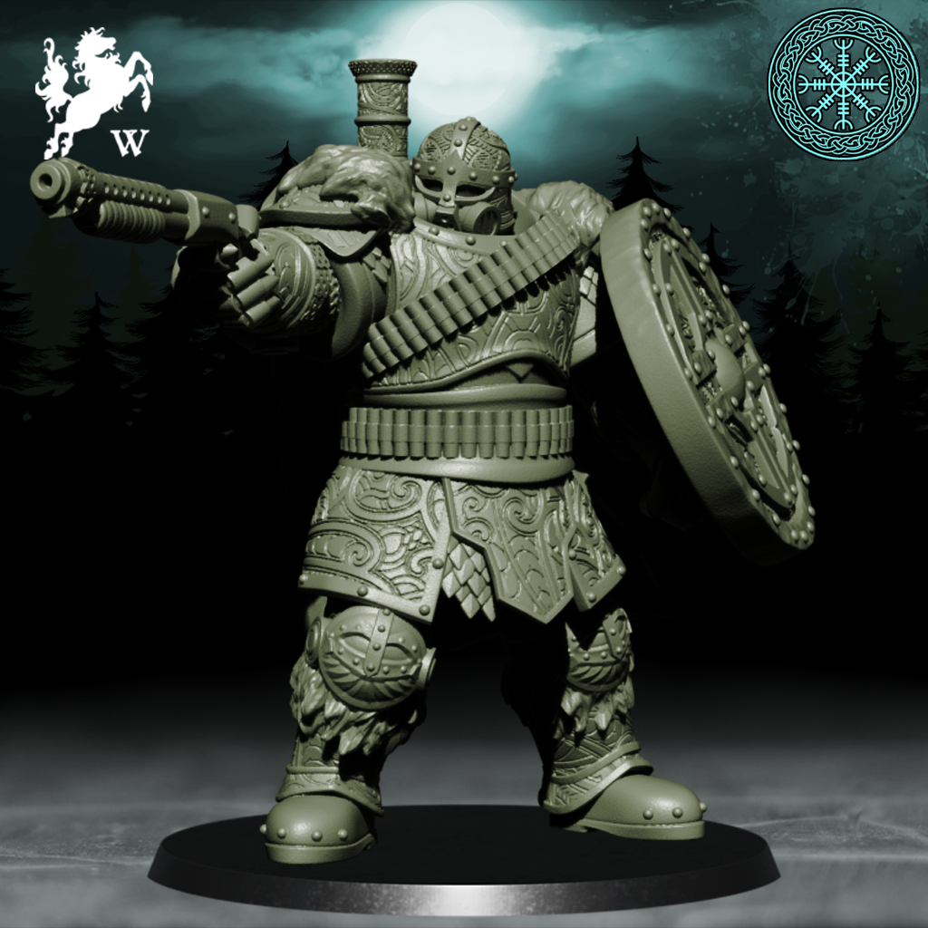 Yggdrasil - Heavy Shotgun by Westfalia Miniatures, is a proxy for Shocktrooper, in The Principality of New Antioch.
