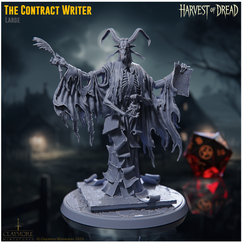 The Contract Writer by Claymore Miniatures, is a proxy for Sorcerer, in Court of the Seven Headed Serpent.