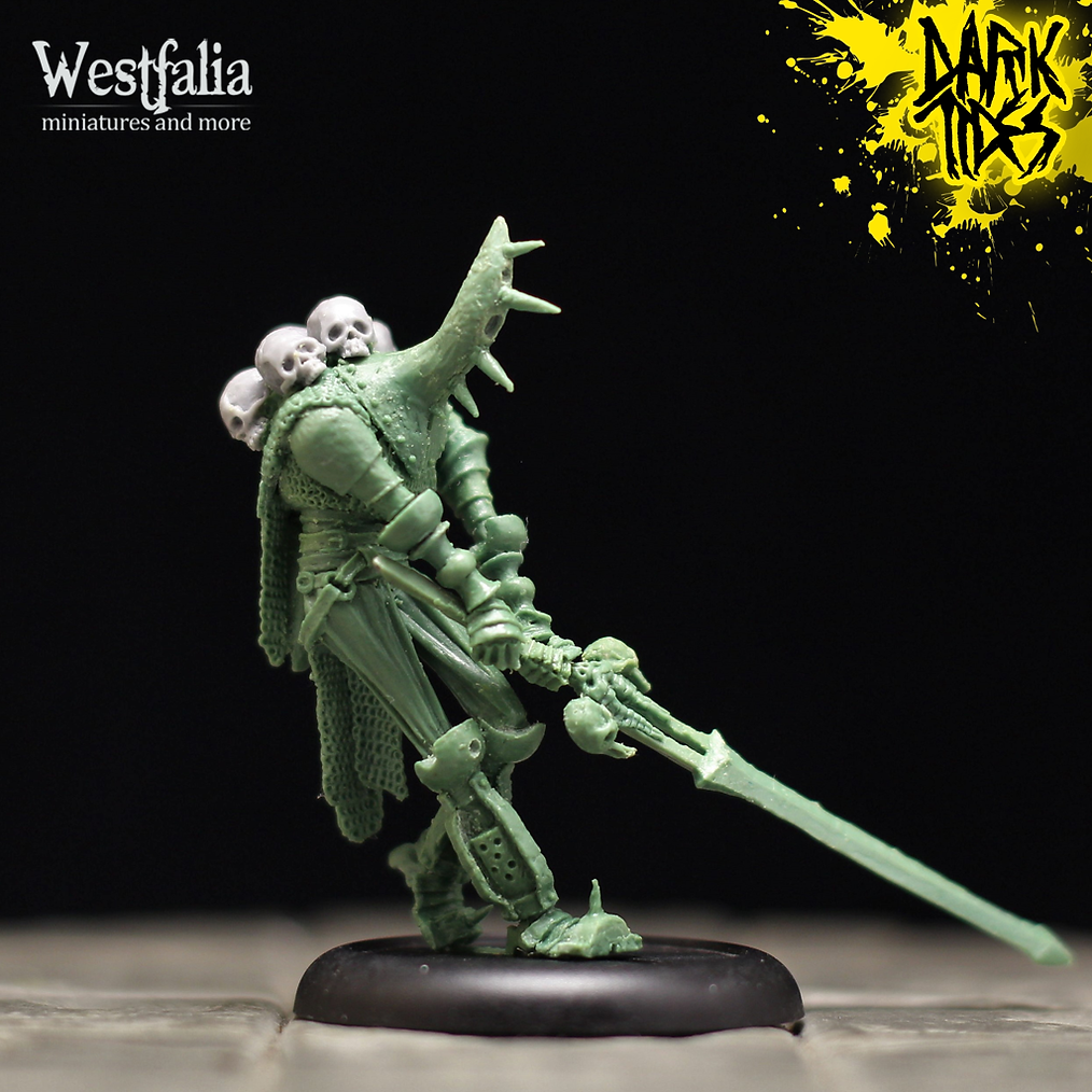 Geist by Westfalia Miniatures, is a proxy for Anointed Heavy Infantry, Butcher Knight, Hell Knight, Plague Knight, in Court of the Seven Headed Serpent, Cult of the Black Grail, Heretic Legion.