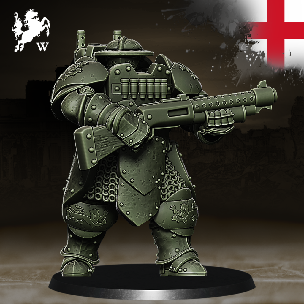 England - Walking Tank with Heavy Shotgun by Westfalia Miniatures, is a proxy for Mechanised Heavy Infantry, in The Principality of New Antioch.