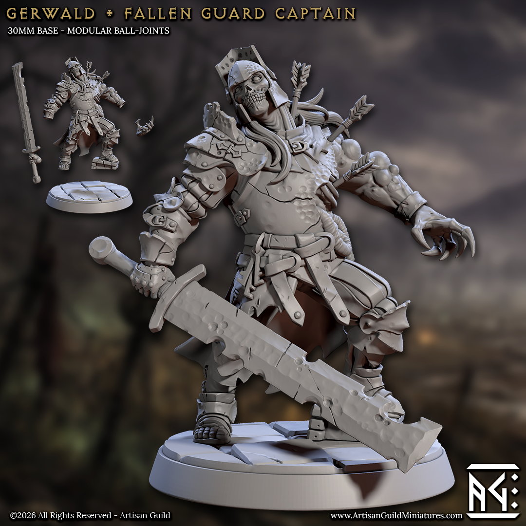 Gerwald - Fallen Guard Captain (March of the Zombie Walkers) by Artisan Guild, is a proxy for Corpse Guard, in Cult of the Black Grail.