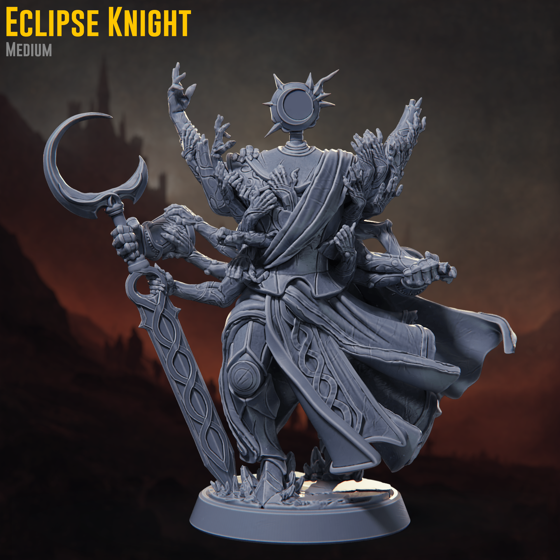 Eclipse Knight by Claymore Miniatures, is a proxy for Desecrated Saint, Sorcerer, in Court of the Seven Headed Serpent.