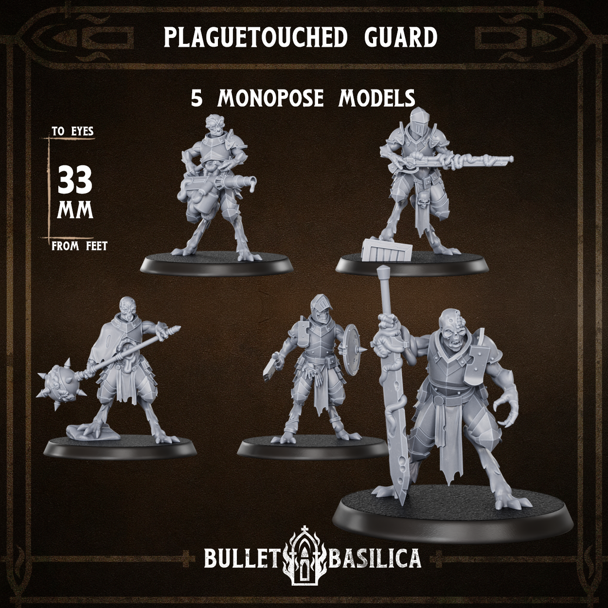 Plaguetouched Guard (x5) by Bullet Basilica, is a proxy for Corpse Guard, in Cult of the Black Grail.