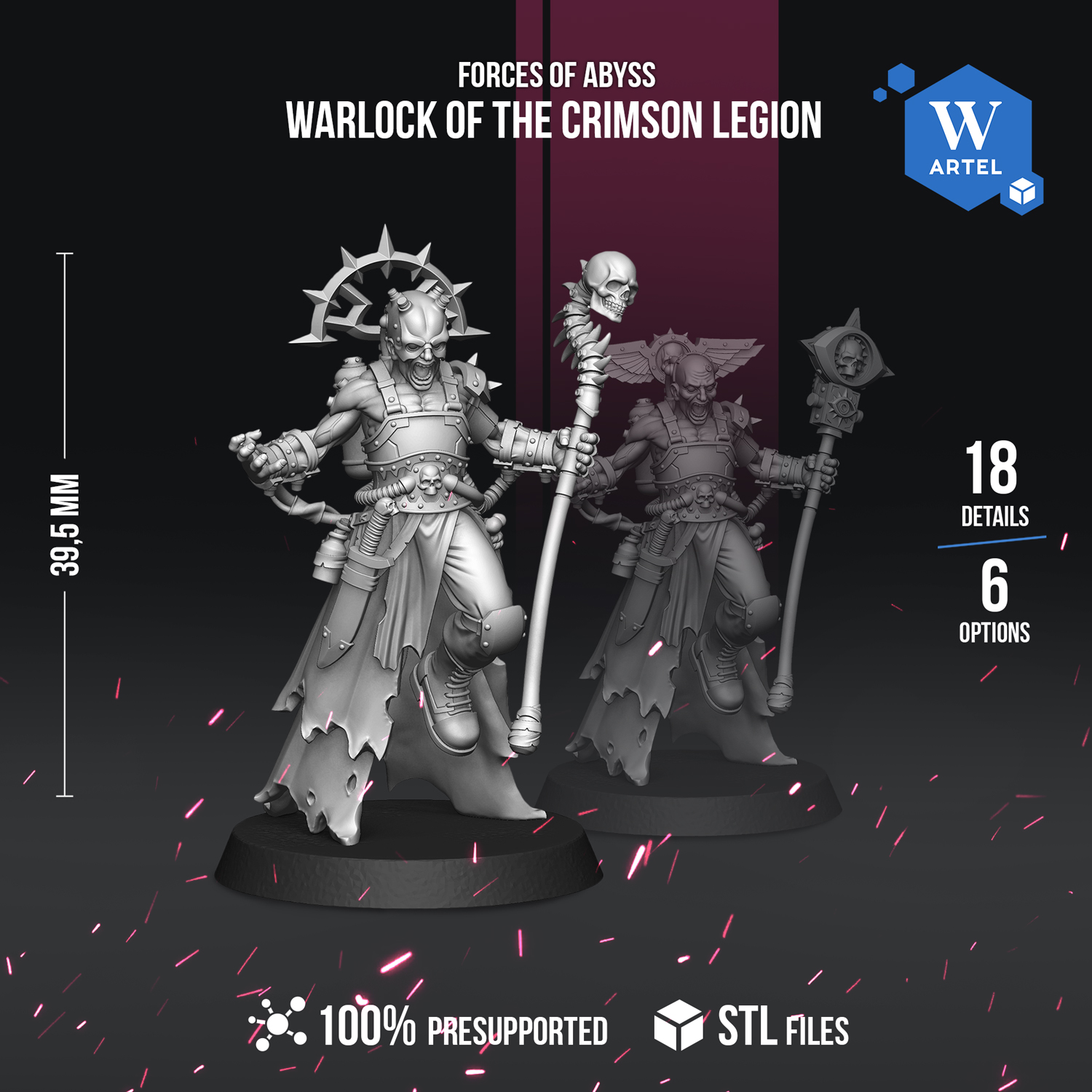 Warlock of the Crimson Legion - Artel W by STL Miniatures, is a proxy for Heretic Priest, in Heretic Legion.