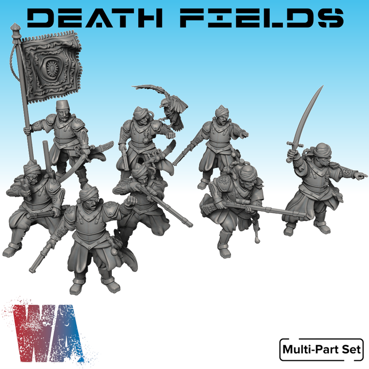 Demir Guardian Command Squad by Wargames Atlantic, is a proxy for Jannisary, Jannisary Officer, Silahdar, Yüzbaşı Captain, in Iron Sultanate.