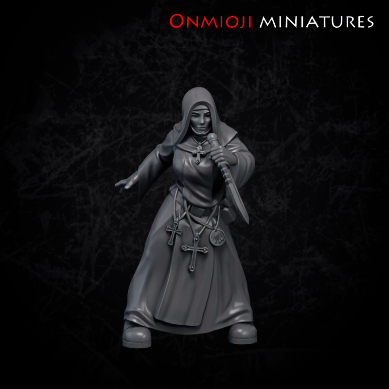 Nun with knife by Onmioji Miniatures, is a proxy for Stigmatic Nun, Trench Cleric, in The Principality of New Antioch, Trench Pilgrims.