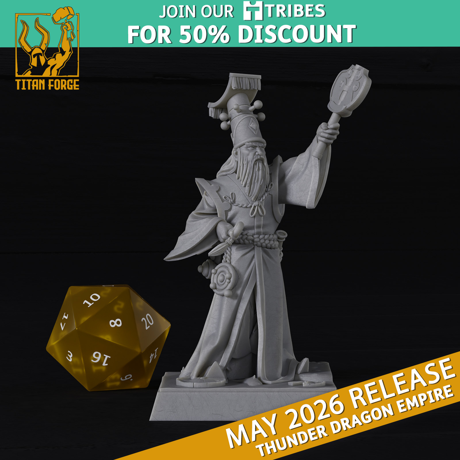 Astronomancer - Thunder Dragon Empire - Titan Forge Miniatures May 2026 - Trench Crusade STL file for Heretic Priest